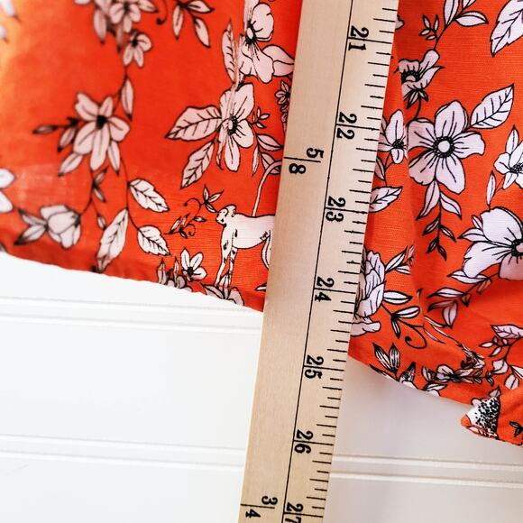 Charter Club Luxury Top XL Linen Blend Orange Tie Front Floral Monkies Cheetah - Picture 7 of 11